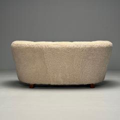 Danish Mid Century Modern Banana Sofa Beige Shearling Beech Denmark 1950s - 3894095