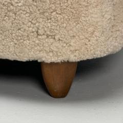 Danish Mid Century Modern Banana Sofa Beige Shearling Beech Denmark 1950s - 3894097