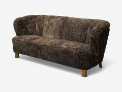 Danish Mid Century Modern Beech Brown Sheepskin Sofa Denmark 1930s - 4120609