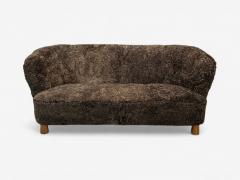 Danish Mid Century Modern Beech Brown Sheepskin Sofa Denmark 1930s - 4120610