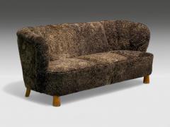 Danish Mid Century Modern Beech Brown Sheepskin Sofa Denmark 1930s - 4120611
