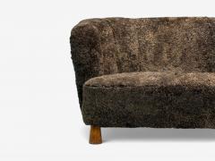 Danish Mid Century Modern Beech Brown Sheepskin Sofa Denmark 1930s - 4120612
