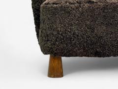 Danish Mid Century Modern Beech Brown Sheepskin Sofa Denmark 1930s - 4120614