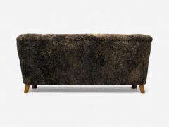 Danish Mid Century Modern Beech Brown Sheepskin Sofa Denmark 1930s - 4120616