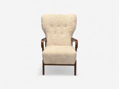 Danish Mid Century Modern Beige Sheepskin Beech Lounge Chair Denmark 1960s - 4090825