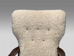 Danish Mid Century Modern Beige Sheepskin Beech Lounge Chair Denmark 1960s - 4090827