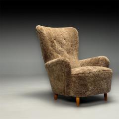 Danish Mid Century Modern Highback Lounge Chair Sahara Shearling Beech - 3855534