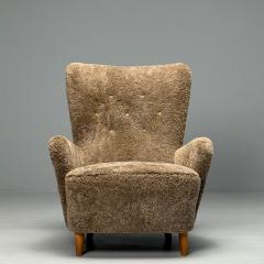 Danish Mid Century Modern Highback Lounge Chair Sahara Shearling Beech - 3855535