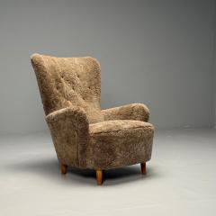 Danish Mid Century Modern Highback Lounge Chair Sahara Shearling Beech - 3855536