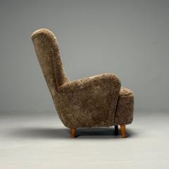 Danish Mid Century Modern Highback Lounge Chair Sahara Shearling Beech - 3855537