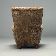 Danish Mid Century Modern Highback Lounge Chair Sahara Shearling Beech - 3855538