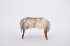 Danish Mid century Modern stool reupholstered in white and black sheep skin - 3225137
