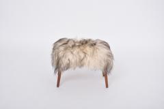Danish Mid century Modern stool reupholstered in white and black sheep skin - 3225138
