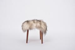 Danish Mid century Modern stool reupholstered in white and black sheep skin - 3225139