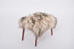 Danish Mid century Modern stool reupholstered in white and black sheep skin - 3225140