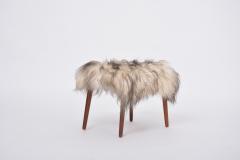 Danish Mid century Modern stool reupholstered in white and black sheep skin - 3225141
