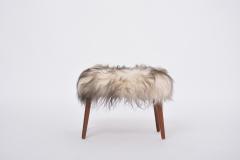 Danish Mid century Modern stool reupholstered in white and black sheep skin - 3225142