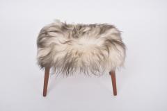 Danish Mid century Modern stool reupholstered in white and black sheep skin - 3225143