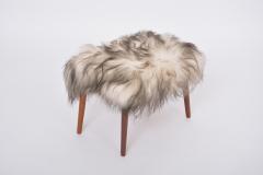 Danish Mid century Modern stool reupholstered in white and black sheep skin - 3225144