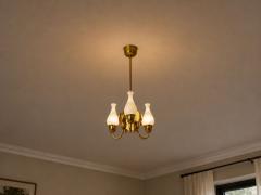 Danish Moden Pendant Light Polished Brass Opal Glass Denmark 1950s - 4760494