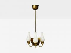 Danish Moden Pendant Light Polished Brass Opal Glass Denmark 1950s - 4760497