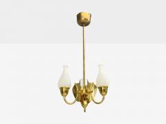 Danish Moden Pendant Light Polished Brass Opal Glass Denmark 1950s - 4760503