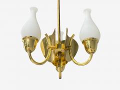 Danish Moden Pendant Light Polished Brass Opal Glass Denmark 1950s - 4760505