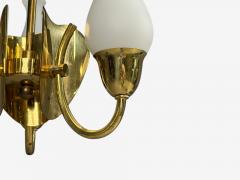 Danish Moden Pendant Light Polished Brass Opal Glass Denmark 1950s - 4760506