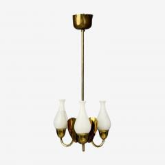 Danish Moden Pendant Light Polished Brass Opal Glass Denmark 1950s - 4762154
