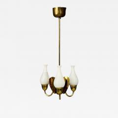 Danish Moden Pendant Light Polished Brass Opal Glass Denmark 1950s - 4762155