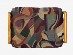 Danish Modern Aztec Fabric Light Stained Wood Footstool Denmark 1950s - 4423480