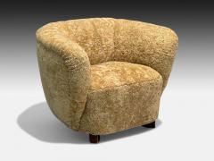 Danish Modern Beech Honey Sheepskin Banana Style Tub Chair Denmark 1930s - 4114694