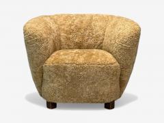 Danish Modern Beech Honey Sheepskin Banana Style Tub Chair Denmark 1930s - 4114695