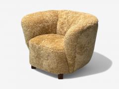 Danish Modern Beech Honey Sheepskin Banana Style Tub Chair Denmark 1930s - 4114696