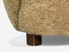 Danish Modern Beech Honey Sheepskin Banana Style Tub Chair Denmark 1930s - 4114697
