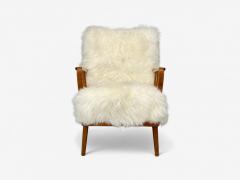 Danish Modern Beech Mongolian Fur Lounge Chair Denmark 1950s - 4281003