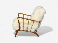 Danish Modern Beech Mongolian Fur Lounge Chair Denmark 1950s - 4281008