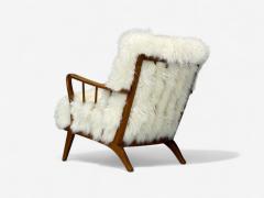 Danish Modern Beech Mongolian Fur Lounge Chair Denmark 1950s - 4281011