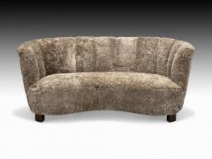 Danish Modern Beechwood Sahara Sheepskin Banana Sofa Denmark 1940s - 4384945