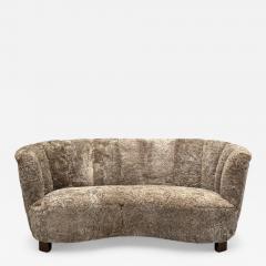 Danish Modern Beechwood Sahara Sheepskin Banana Sofa Denmark 1940s - 4385224