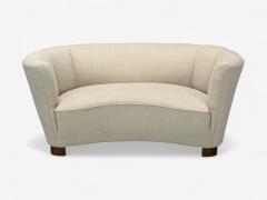 Danish Modern Beige Fabric Oak Banana Sofa Denmark 1940s - 4293209