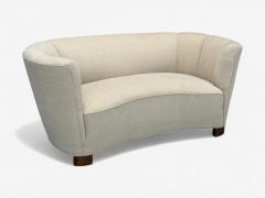 Danish Modern Beige Fabric Oak Banana Sofa Denmark 1940s - 4293212