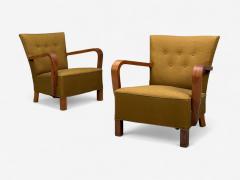 Danish Modern Bentwood Fabric Lounge Chairs Denmark 1930s - 4387195