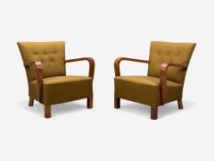 Danish Modern Bentwood Fabric Lounge Chairs Denmark 1930s - 4387196
