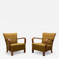 Danish Modern Bentwood Fabric Lounge Chairs Denmark 1930s - 4389314