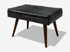 Danish Modern Black Leatherette Stained Wood Footstool Denmark 1950s - 4423460