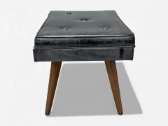 Danish Modern Black Leatherette Stained Wood Footstool Denmark 1950s - 4423462