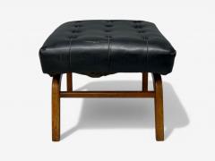 Danish Modern Black Leatherette Stained Wood Footstool Denmark 1950s - 4428606