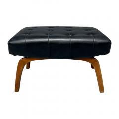 Danish Modern Black Leatherette Stained Wood Footstool Denmark 1950s - 4429888
