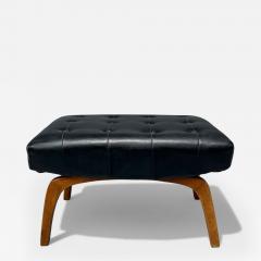 Danish Modern Black Leatherette Stained Wood Footstool Denmark 1950s - 4434888